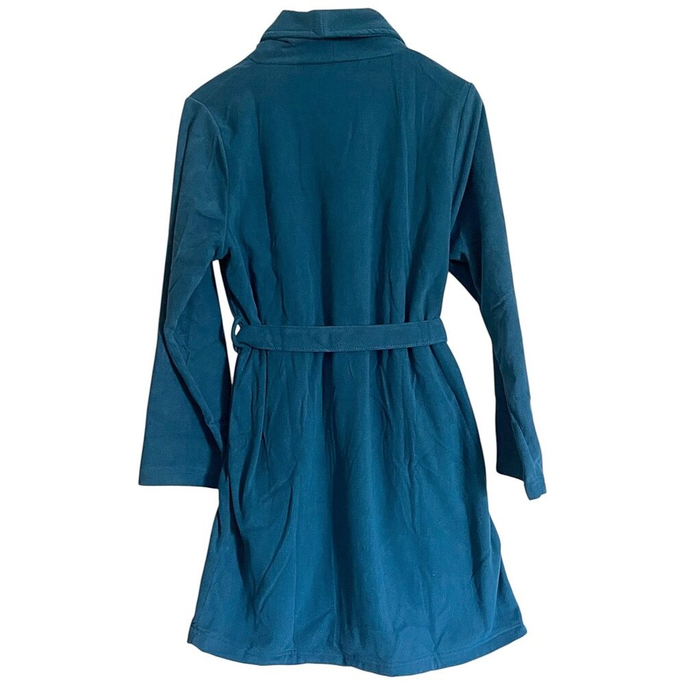 Ms. Maggie Cozy 100% Polyester Fleece Robe Teal Loungewear with Tie Belt S/M - Picture 5 of 8